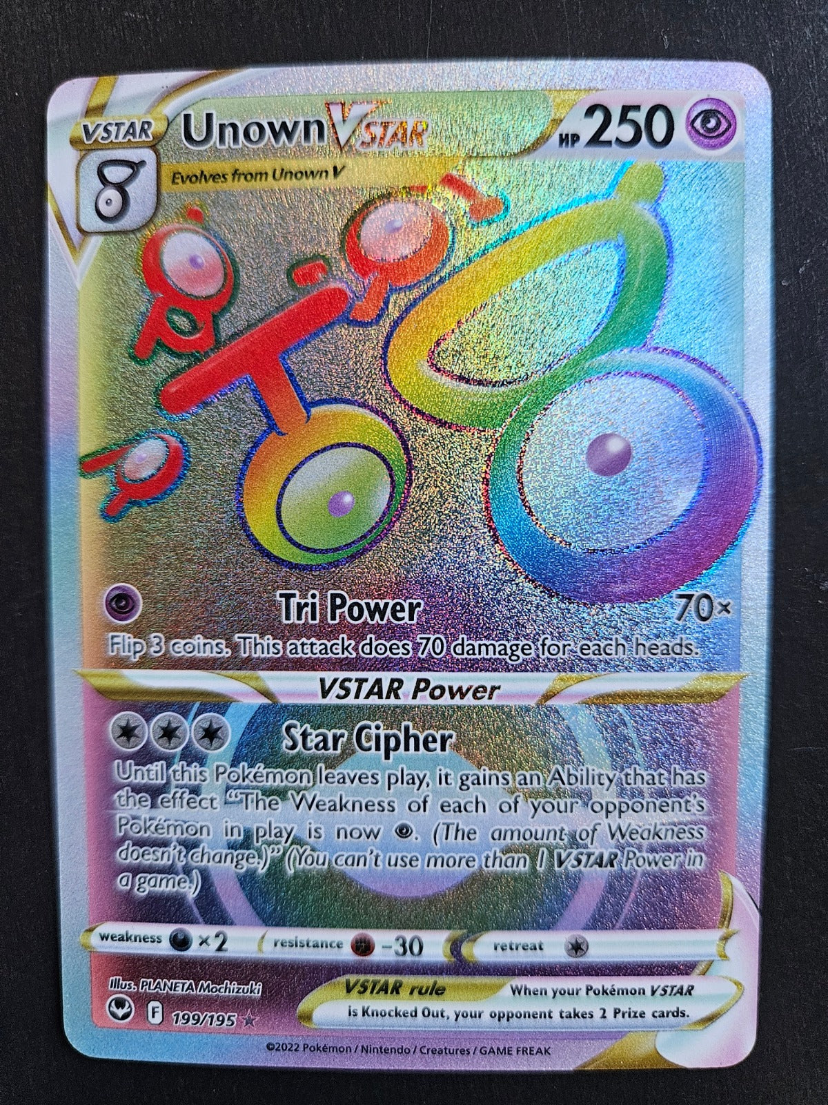 Unown VSTAR (Secret) Holo Secret Rare SWSH12: Silver Tempest 199/195 NM